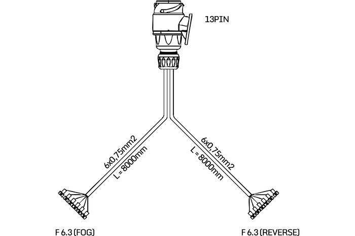 MANTES elektromos szerelés, utánfutó kábelköteg, 8 m, 13 tűs csatlakozó, 6,3-as csatlakozók