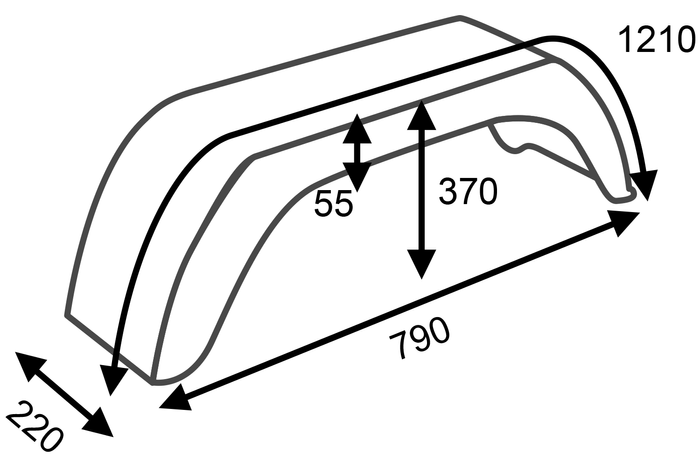 Két darabos sárvédő készlet 14-15"-os DOMAR D20130 utánfutóhoz, lapos kerékívekkel 790/220 mm