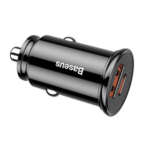 BASEUS Kör alakú műanyag USB-A, USB-C 30W-os autós töltő