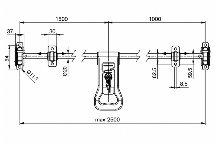 STEELPRESS ZD-03 konténer utánfutó reteszelő ajtózár 2500mm
