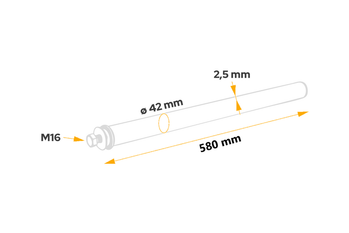 Egyenes cső a DOMAR DK8020 sárvédő felszereléséhez, konzol átmérője 42 mm, hossza 580 mm
