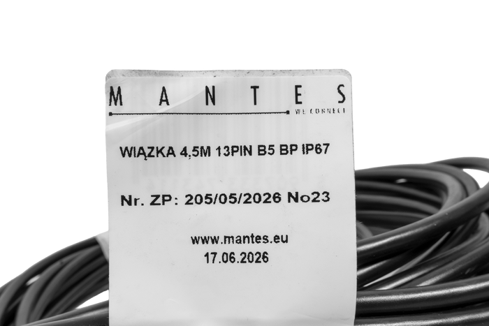 MANTES elektromos szerelés, csónak utánfutó kábelköteg 4,4 m, 13 tűs csatlakozó, 2x5 tűs bajonettzár