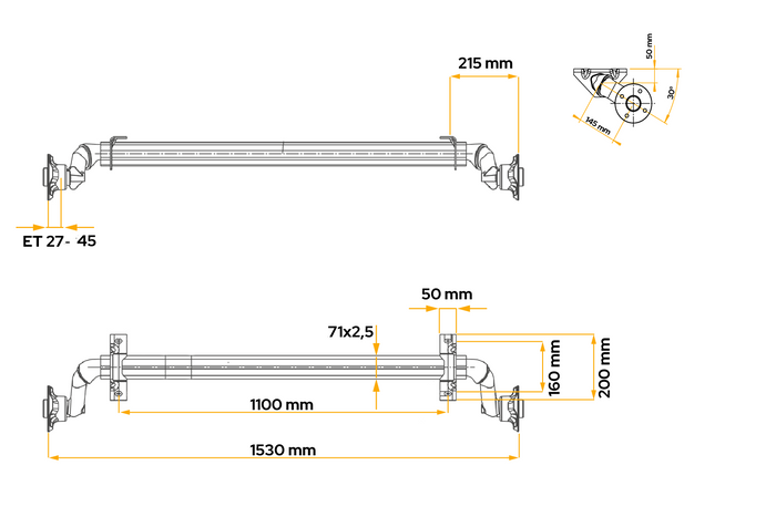 AL-KO OPTIMA fékezetlen pótkocsi tengely 750kg 1100mm 1530mm 4x100