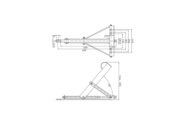 Kihúzható saroktámasz WINTERHOFF ADS460 V stabilizátor 450kg-os pótkocsikhoz 450mm