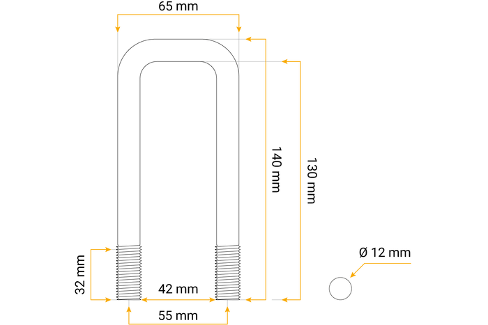 DROMET C típusú négyzet alakú bilincs anyákkal és alátétekkel M12 130/42/130