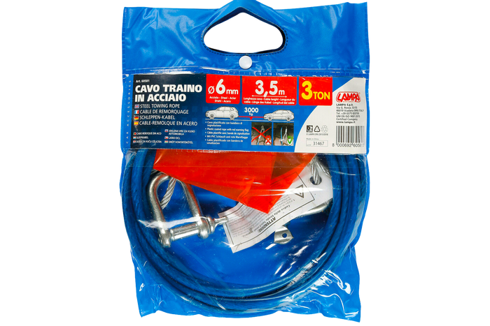 LAMPA acélsodronyos vontatókötél kengyellel 3,5m/6mm/3t kék