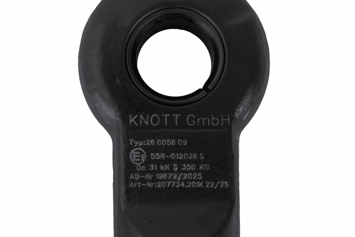 KNOTT KK7293S vonószem 3500 kg-os pótkocsihoz, 45 mm-es csővonórúddal, új típus