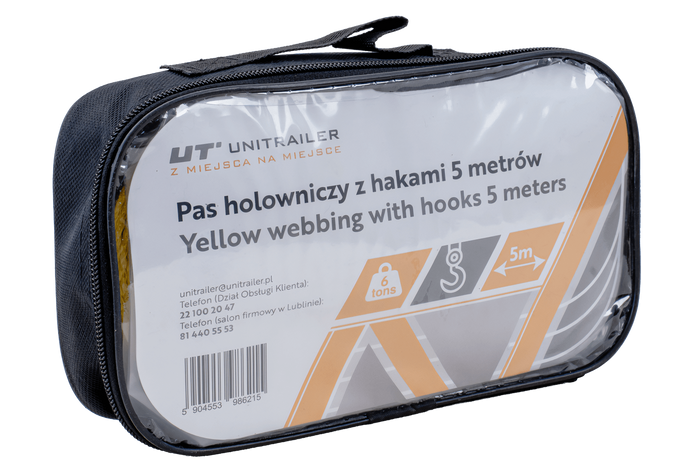 UNITRAILER vontatókötél horgokkal, vontatópánt 5m/50mm/6t sárga
