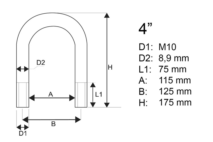 DROMET kerek bilincs anyákkal és alátétekkel M10 115/175