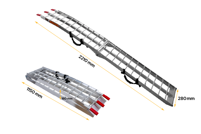 UNITRAILER ALR002 összecsukható rámpa alumínium pótkocsihoz 221cm 340kg hevederrel