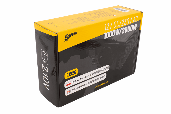 Feszültségváltó 12V/230V (1000/2000W) KAMAR E1926