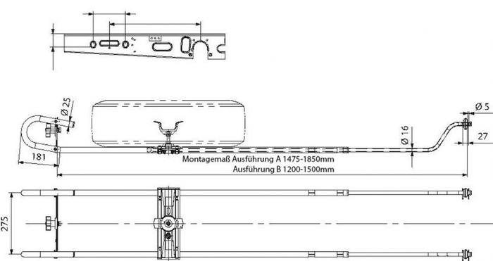 KNOTT pótkeréktartó lakókocsikhoz 1475-1850mm