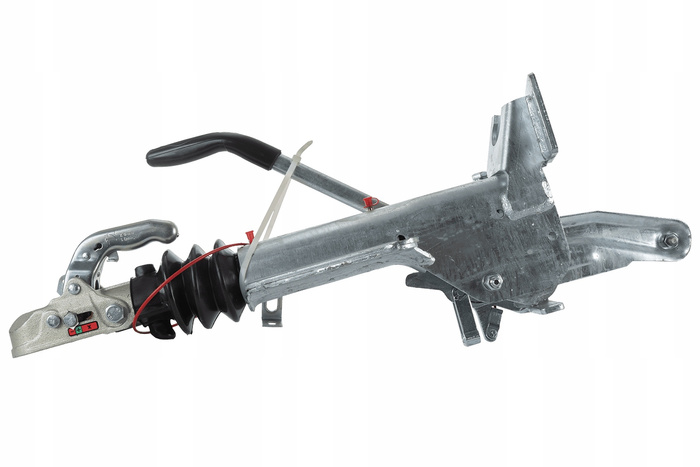 KNOTT KF27B ráfutószerkezet K27A vonóhoroggal 2700 kg-os pótkocsihoz, V-típusú vonórúddal és támasztókerék-konzollal