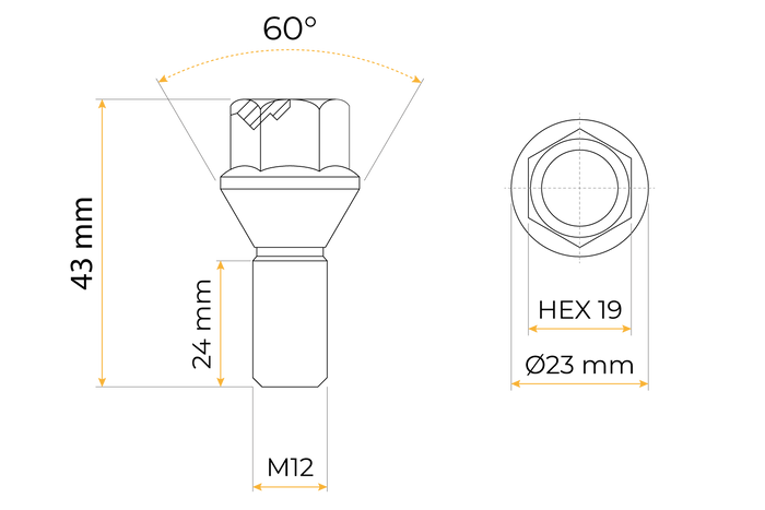 8 db-os kúpos peremes csavarkészlet fékezetlen pótkocsi tengely kerekekhez M12x1.5
