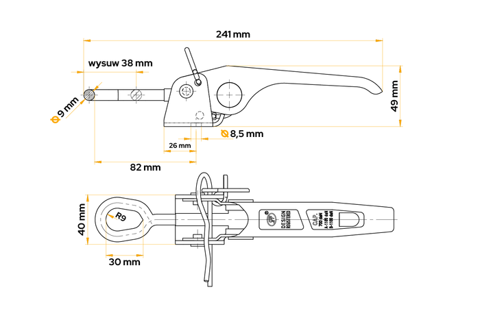 STEELPRESS ZB-03 oldalsó vonóhorog excentrikus pótkocsi oldalsó rögzítéséhez