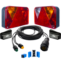 Lámpakészlet: DOBPLAST hátsó lámpák + DOBPLAST LED oldalsó helyzetjelző lámpák + MANTES 5,5 m-es 13 tűs kábelköteg + gyorscsatlakozók