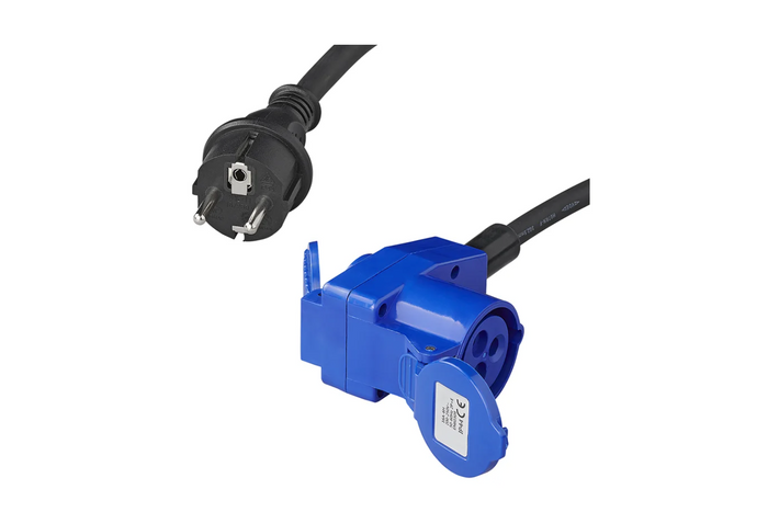 Adapter Schuko dugóval CEE derékszögű csatlakozóhoz + Schuko aljzathoz Proplus 373528 kábel 40cm