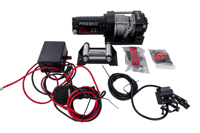 Elektromos csörlő PRESKO T-REX 3.0 12V 1360kg pótkocsihoz 11m acélkábellel