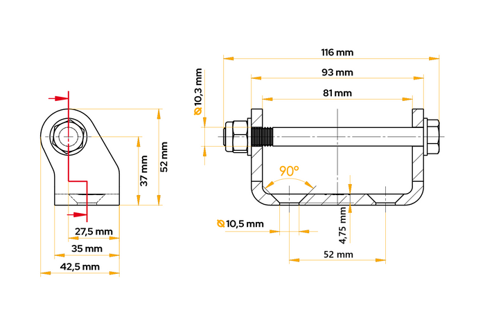 STEELPRESS UH-01 beépített zsanértartó pótkocsi oldalára szereléshez