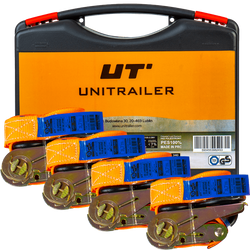 Négy darabos UNITRAILER 4m/25mm/0.68t narancssárga szállítószalag szett feszítővel, bőröndben