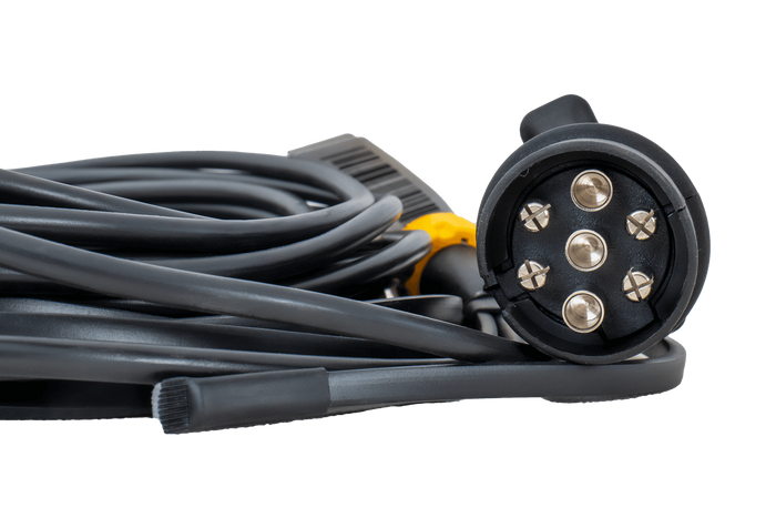 MANTES elektromos szerelés, utánfutó kábelköteg 5m, 7 tűs csatlakozó, 2x 5 tűs bajonettzár