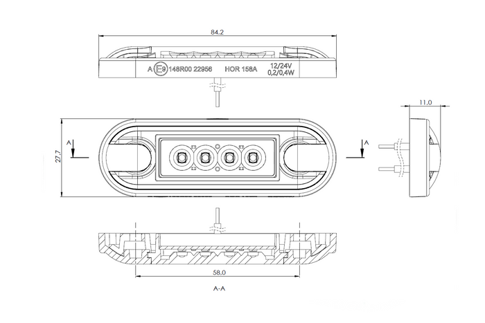 HORPOL LD 3210 LED vékony univerzális fehér jelzőlámpa