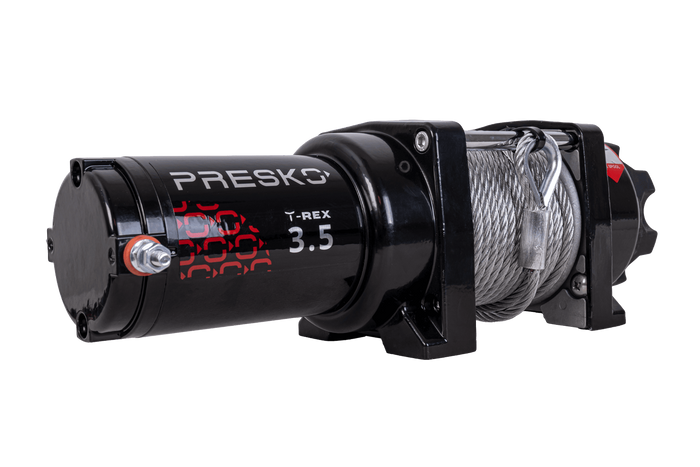 Elektromos csörlő PRESKO T-REX 3.5 12V 1590kg-os utánfutóhoz 12m acélkábellel
