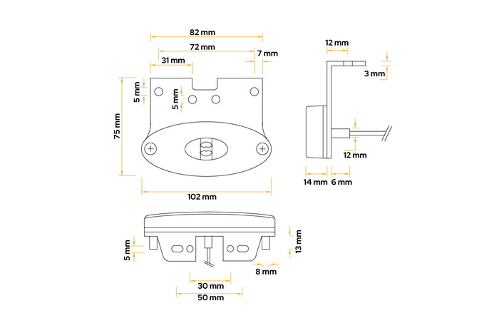 ASPÖCK FLATPOINT II LED-es helyzetjelző lámpa, narancssárga, univerzális, tartóval