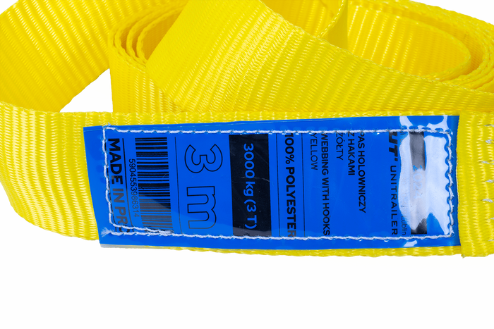 UNITRAILER vontatókötél horgokkal, vontatópánt 3m/50mm/3t sárga