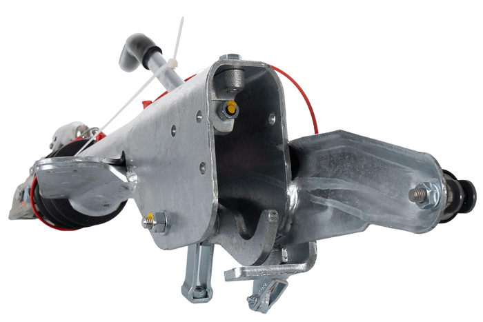 KNOTT KF27B ráfutószerkezet K27A vonóhoroggal 2700 kg-os pótkocsihoz V-típusú vonórúddal