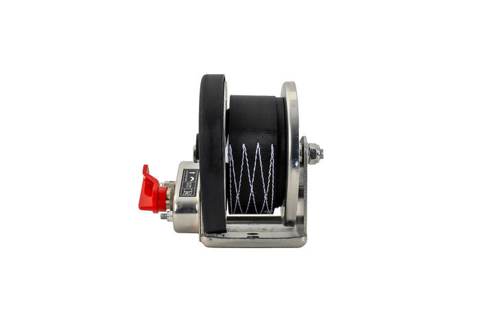 Kézi csörlő AL-KO utánfutóhoz 450 kg-os, 6 m-es hevederrel, fékkel és automatikus letekerccsel