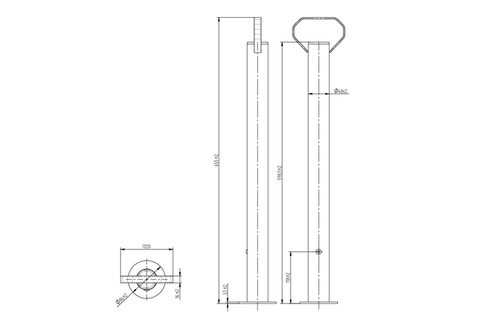 KNOTT KK12581 fix tartó 150 kg-os utánfutóhoz 48 mm 600 mm