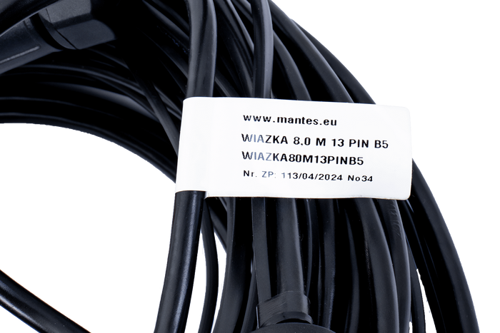 MANTES elektromos szerelés, utánfutó kábelköteg, 8 m, 13 tűs csatlakozó, 2x 5 tűs bajonettzár
