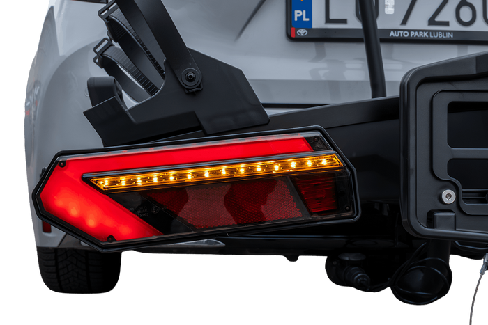 Inter Pack Velox 3 LED - összecsukható, vonóhorogra szerelhető kerékpártartó 3 kerékpárhoz LED lámpákkal (fekete)
