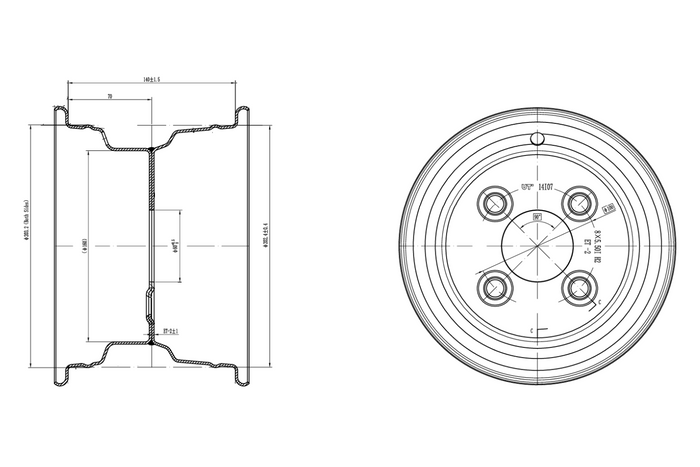 UNITRAILER acél felni 5.5Ix8"H2 4x100 ET:-2