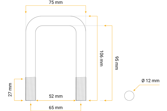 DROMET C típusú négyzet alakú bilincs anyákkal és alátétekkel M12 95/52/95