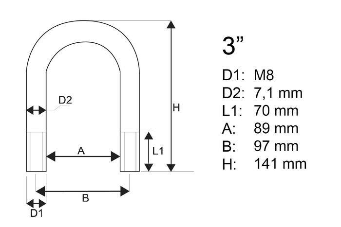 DROMET kerek bilincs anyákkal és alátétekkel M8 89/141