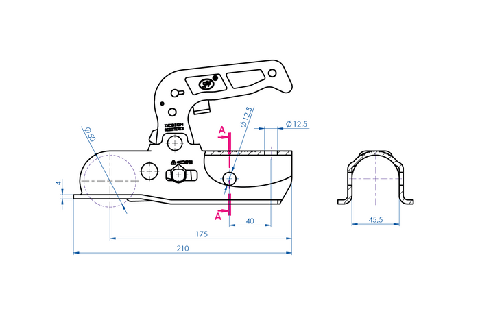 STEELPRESS BC-1700A gömbfejes vonóhorog 1700 kg-os pótkocsihoz 45 mm-es csővonórúddal