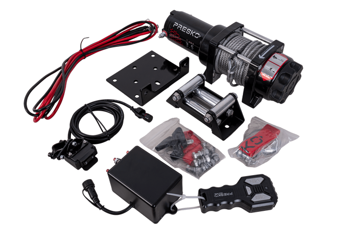 Elektromos csörlő PRESKO T-REX 3.5 12V 1590kg-os utánfutóhoz 12m acélkábellel
