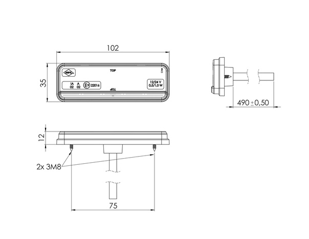 HORPOL LD 2435 LED-es helyzetjelző lámpa, narancssárga, univerzális, SLIM