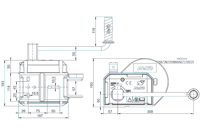 Kézi csörlő AL-KO 900 kg-os pótkocsihoz fékkel és automatikus letekerccsel