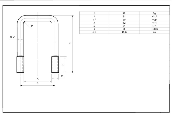 DROMET C típusú négyzet alakú bilincs M12 70/42/70 anyákkal és alátétekkel