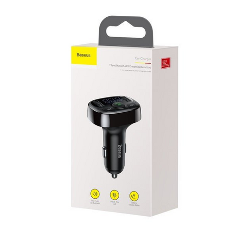 BASEUS T típusú FM adó bluetooth 4.2 MP3 + autós töltő 2x USB 3.4A