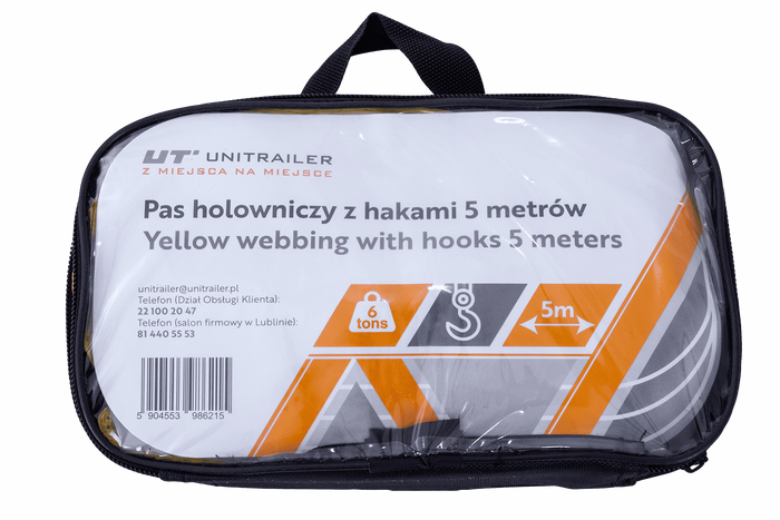 UNITRAILER vontatókötél horgokkal, vontatópánt 5m/50mm/6t sárga