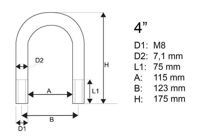 DROMET kerek bilincs anyákkal és alátétekkel M8 115/175