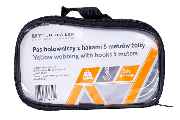 UNITRAILER vontatókötél horgokkal, vontatópánt 5m/50mm/4t sárga