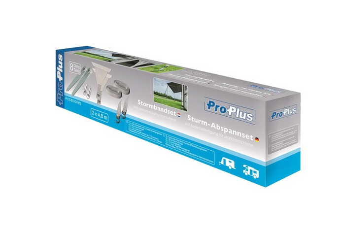 Két darabos ProPlus 361729 viharpánt készlet, 2x4,8 m-es napellenző sínhez rögzítve