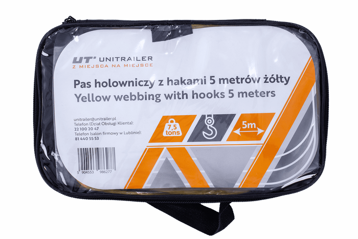 UNITRAILER vontatókötél horgokkal, vontatópánt 5m/50mm/7.5t sárga