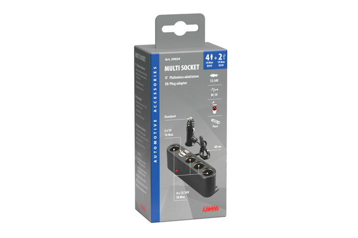 Szivargyújtó aljzat elosztó LAMP Többaljzatos 4x 12/24V + 2x USB