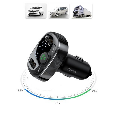 BASEUS T típusú FM adó bluetooth 4.2 MP3 + autós töltő 2x USB 3.4A